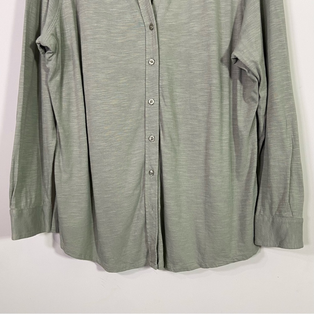 Soft Surroundings Sage Green Relaxed Fit Cotton Blend Button Down Shirt - Picture 3 of 7